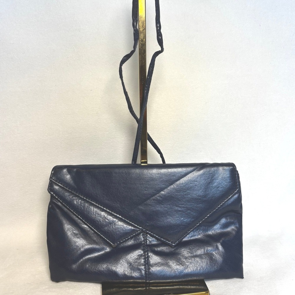 Kuang Huei Vintage Navy Blue Leather Envelope Clutch Crossbody Bag Geometric